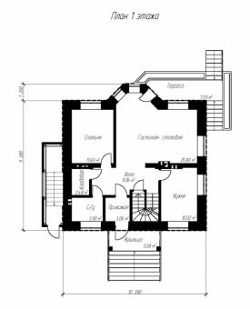 Одноэтажный дом с мансардой, эркером, террасой и балконами